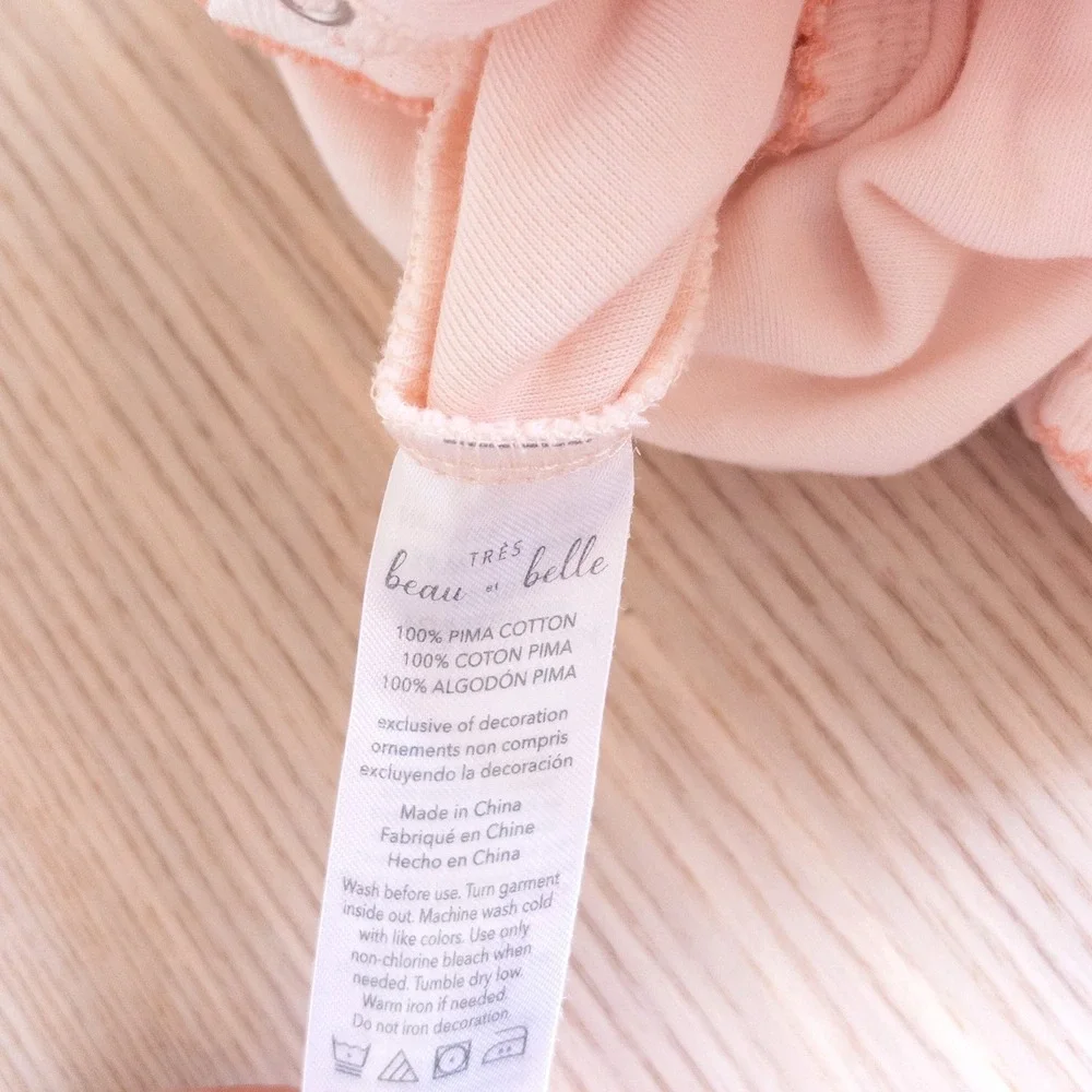 Tres Beau et Belle Footed Sleeper Pink Sheep Embroidered Pima Cotton Baby 3-6M